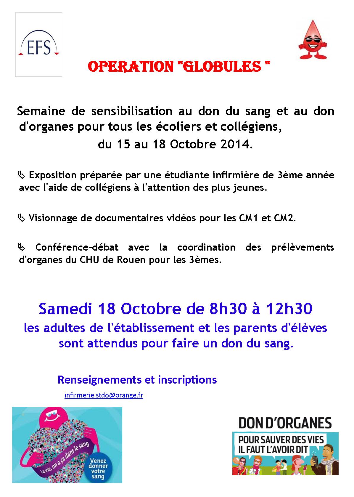 Opération GLOBULES – 18 Octobre 2014