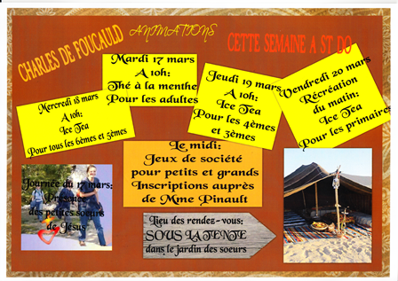 Animation Charles de Foucauld du 16 au 20 Mars 2015
