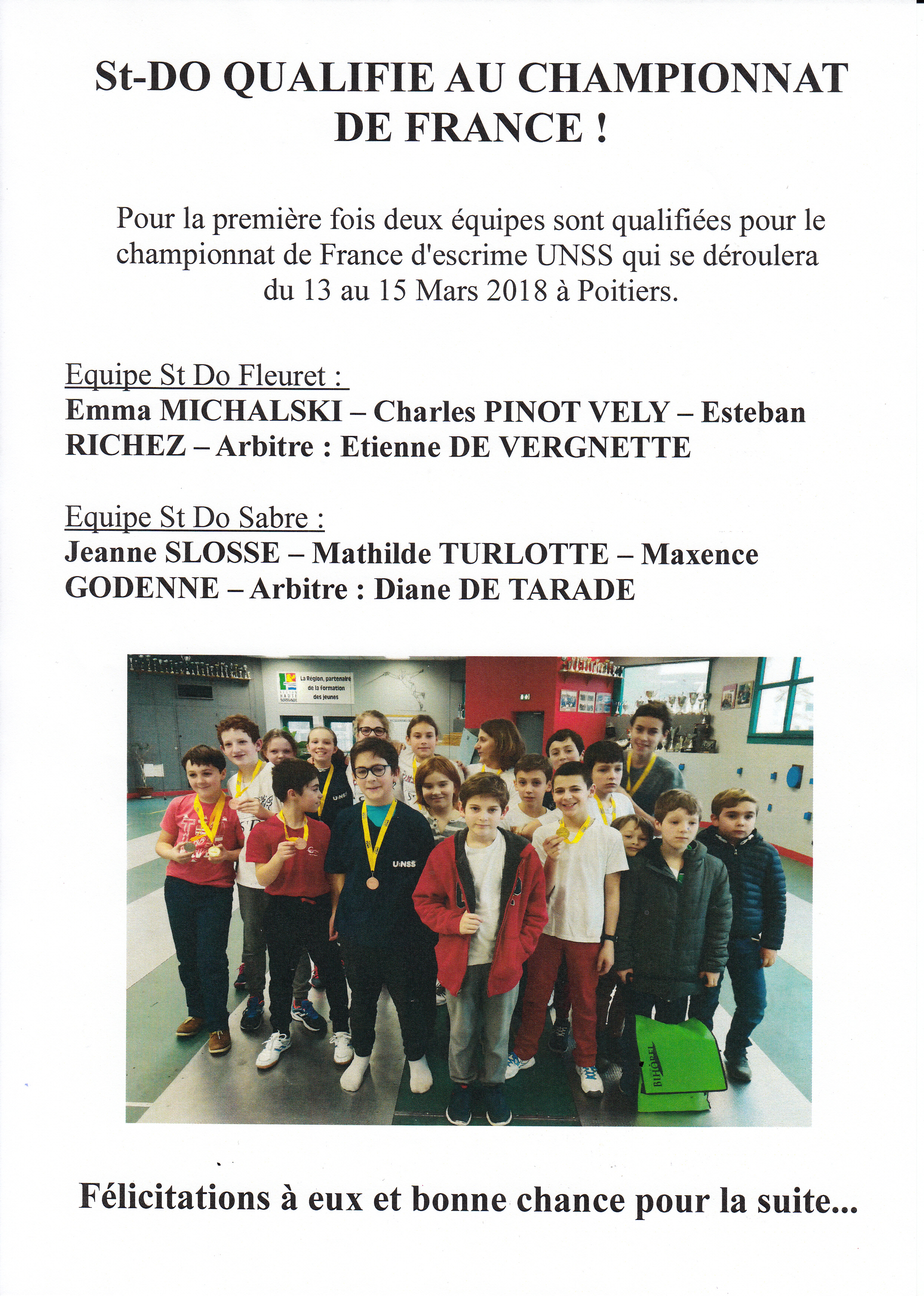 St-Do qualifié au Championnat de France d&rsquo;Escrime UNSS !!!